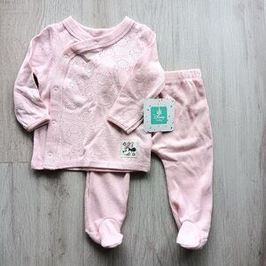 Disney Baby Minnie Mouse 2pcs Pajama Set Long Sleeves Footed Pink Buttons 3/6M